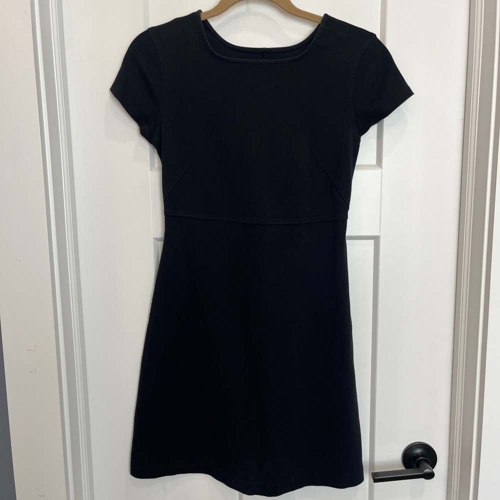 Everlane Party Of One Tee Dress Black Short Sleeve 100% Cotton Square Neck Sz XS